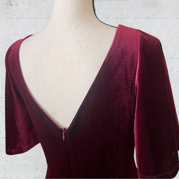 Ever Pretty V Neck Velvet Maxi Dress Flutter Sleeves Burgundy Bridesmaid Size M - Picture 9 of 14